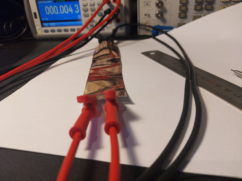 Measuring resistance of a 20cm strip of copper tape